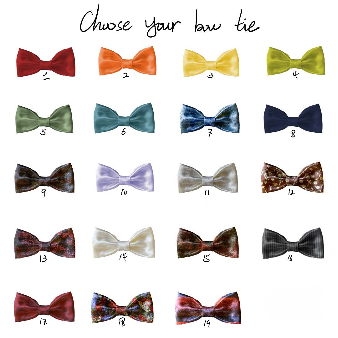 The bow ties from our atelier, fabrics in an exclusive limited series, red, yellow, blue, green, black etc