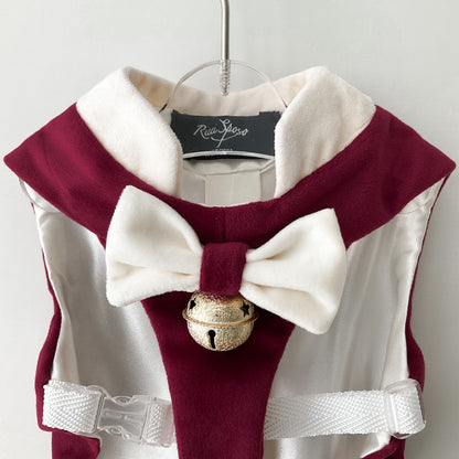 Vêtement de Noël pour chien en velours rouge avec noeud papillon et clochette