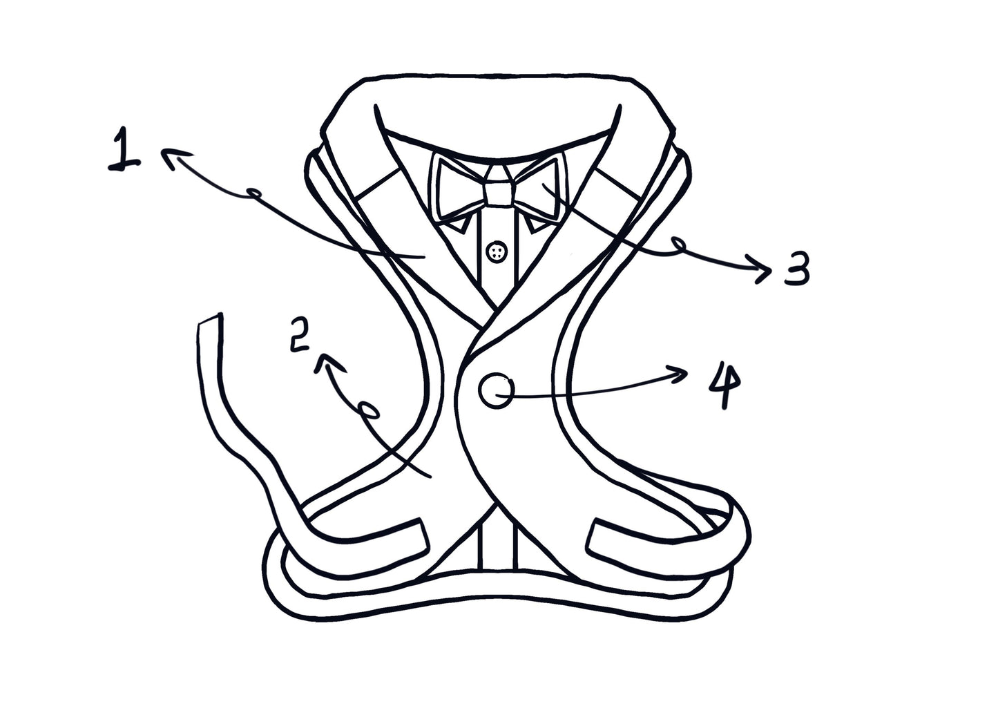 custom dog tuxedo harness with tailored lapels and bow tie