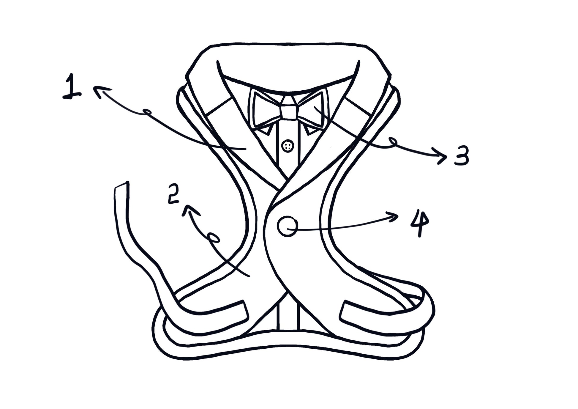 custom dog tuxedo harness with tailored lapels and bow tie