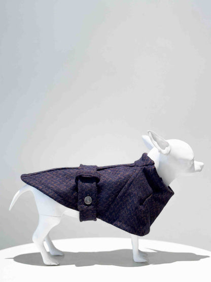 Custom dress for a dog: Premium wool coat with jewel buttons, tailored for stylish pets.