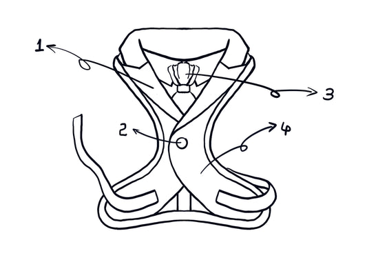 peak lapel dog tuxedo harness with tie