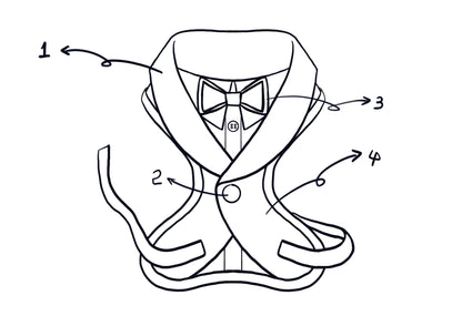 shawl collar dog tuxedo harness with bow tie