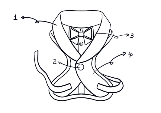 shawl collar dog tuxedo harness with bow tie